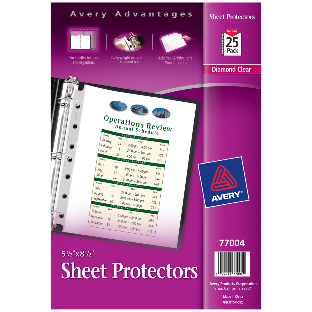 Avery Diamond Clear Heavyweight Sheet Protectors For Mini Binders, 5 1/2in x 8 1/2in, 7-Hole, Clear, Pack Of 25