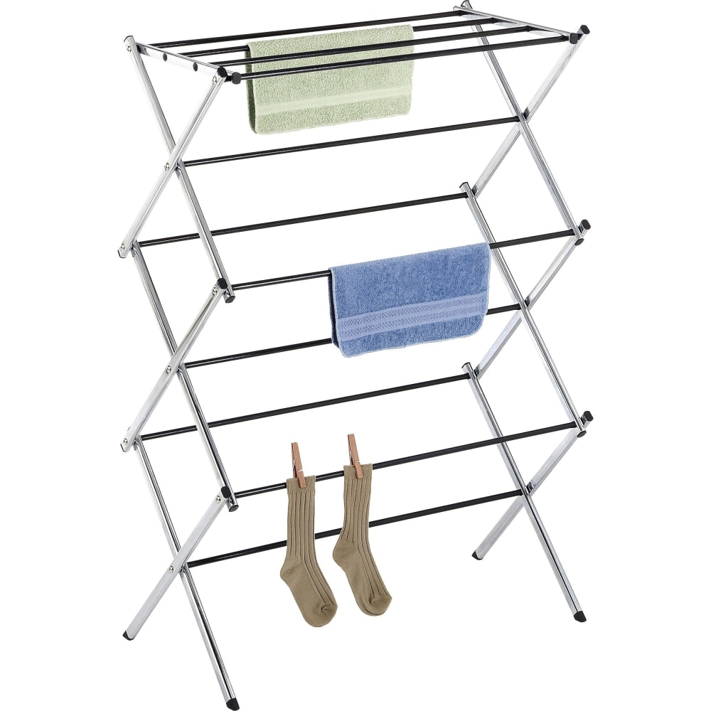 Whitmor Drying Rack - 41.8in Height x 29.5in Width x 14.5in Depth - Floor - Foldable, Durable, Water Resistant, Rust Resistant, Lightweight, Expandable - Silver Metallic - Steel, Vinyl