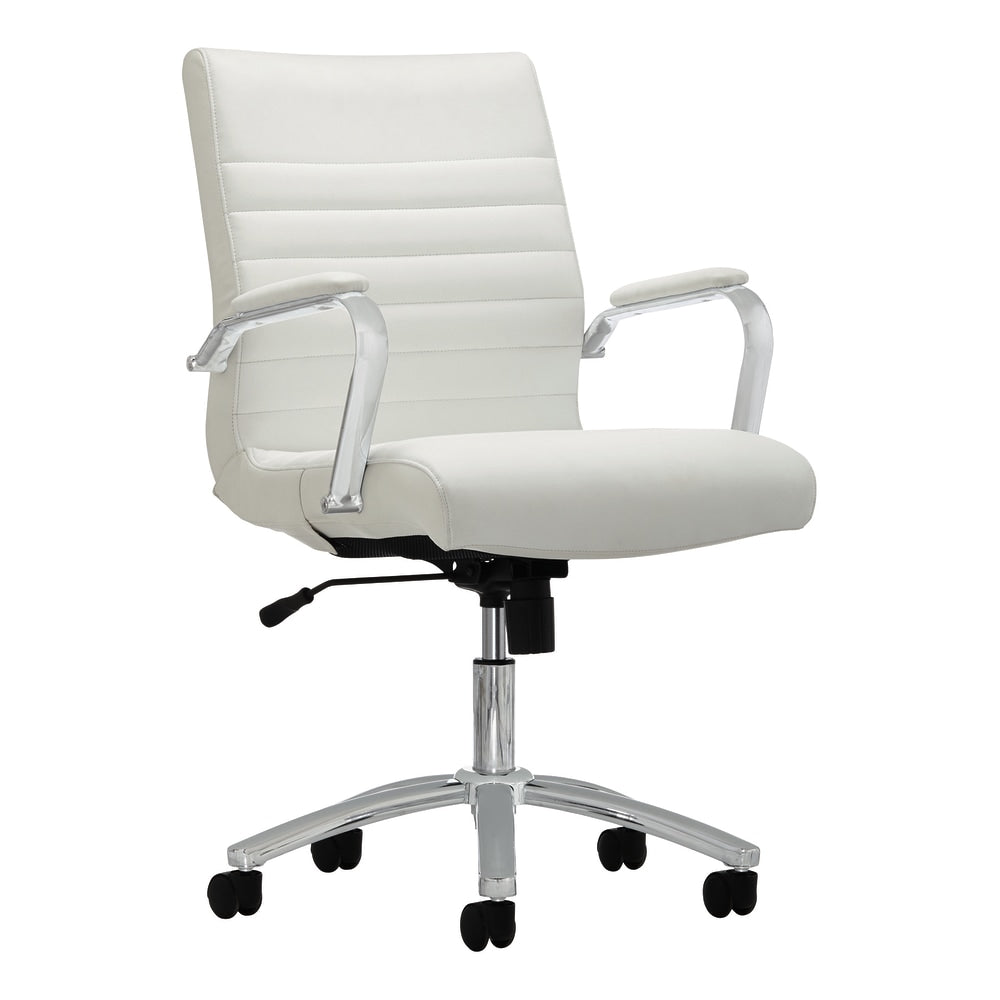 Realspace Modern Comfort Winsley Bonded Leather Mid-Back Manager Chair, White/Silver, BIFMA Compliant