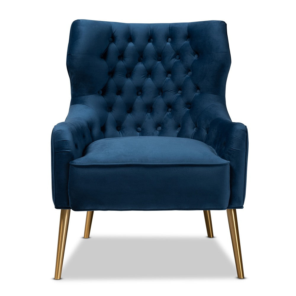 Baxton Studio Nelson Armchair, Navy Blue/Gold