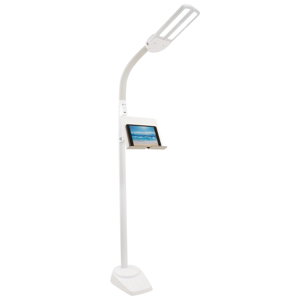 OttLite Dual Shade LED Floor Lamp With USB Charging Station, 62inH, White