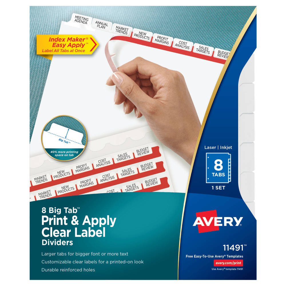 AveryIndex Maker Big Tab Clear Label Dividers, 8-Tab Set