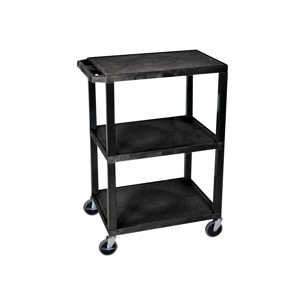 H. Wilson 3-Shelf Plastic Specialty Utility Cart, 34inH x 24inW x 18inD, Black Shelves/Black Legs