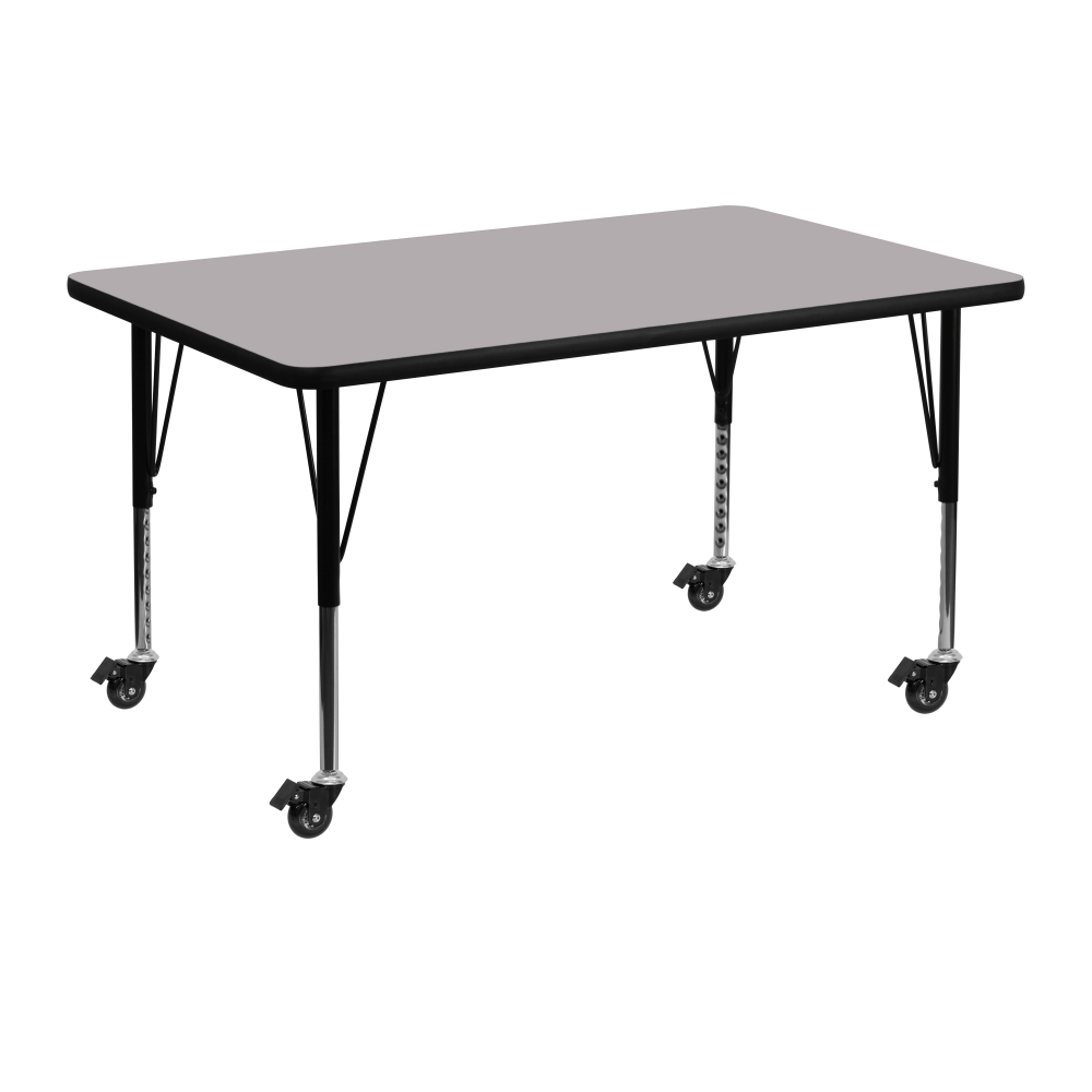 Flash Furniture Mobile Rectangular Thermal Laminate Activity Table With Height-Adjustable Short Legs, 25-3/8inH x 30inW x 48inD, Gray