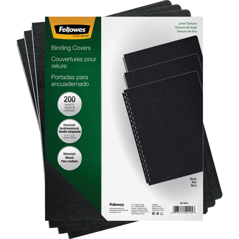 Fellowes Linen Classic Presentation Covers, 8 3/4in x 11 1/4in, Black, Pack Of 200