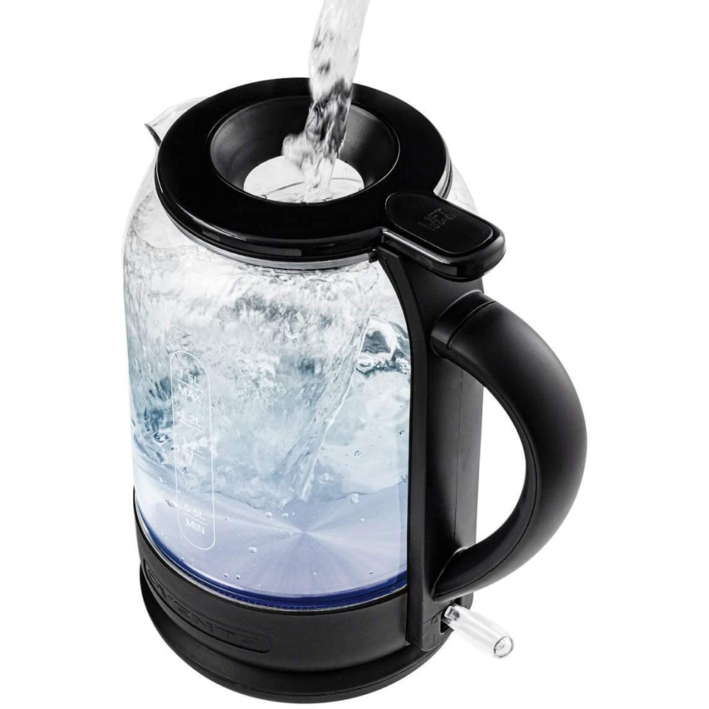 Ovente 1.5 Liter Electric Hot Water Glass Kettle, Black