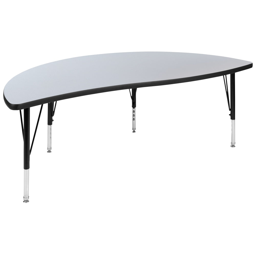 Flash Furniture Half Circle Wave Flexible Collaborative Thermal Laminate Activity Table With Height-Adjustable Short Legs, 25-1/4inH x 30inW x 60inD, Gray