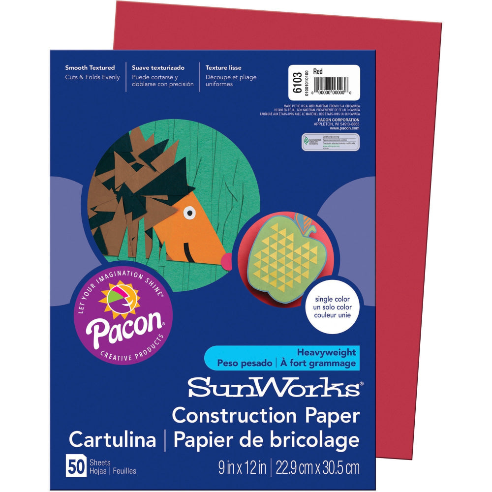 Prang Construction Paper, 9in x 12in, Red, Pack Of 50