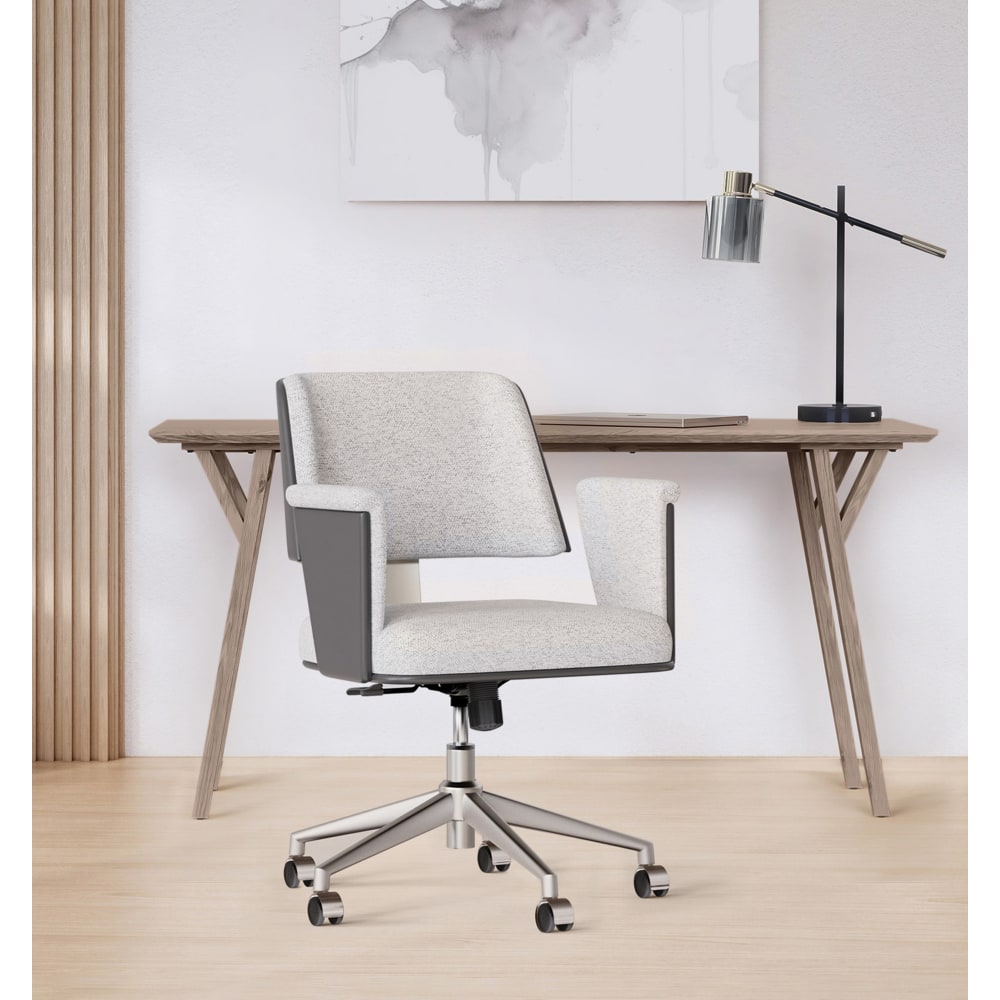 Realspace Modern Comfort Picali Boucle Fabric/Vegan Leather Low-Back Task Office Chair, White Stone/Gray/Brushed Nickel, BIFMA Compliant