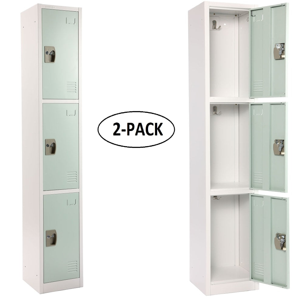 Alpine Large 3-Tier Steel Lockers, 72inH x 12inW x 12inD, Misty Green, Pack Of 2 Lockers