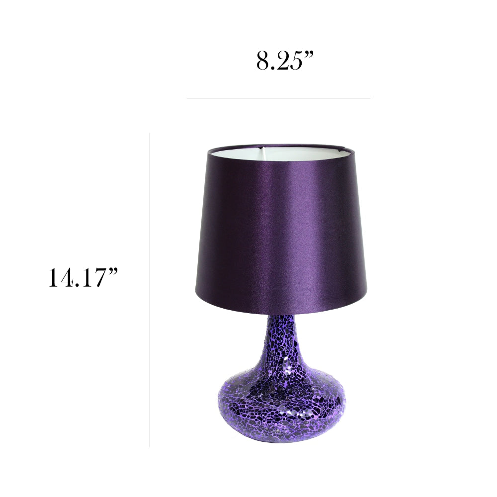 Simple Designs Mosaic Tiled Glass Genie Table Lamp with Fabric Shade, Purple