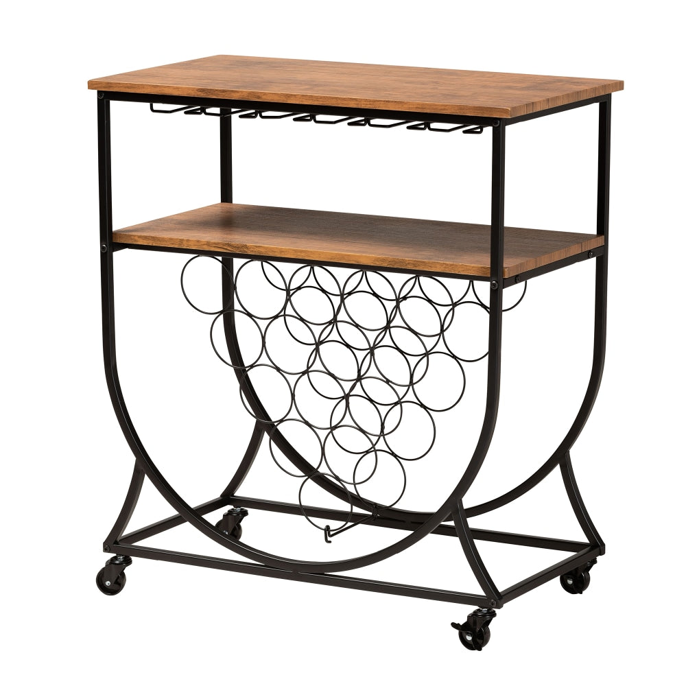 Baxton Studio Dania Mobile Wine Bar Cart, 32-3/4in x 29-5/16in, Black/Walnut