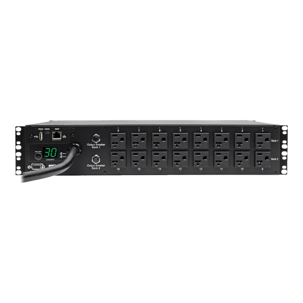 Tripp Lite PDU Switched 120V 2.9kW 30A 5-15/20R 16 Outlet Horizontal 2URM - Horizontal rackmount - power distribution unit (rack-mountable) - 30 A - AC 120 V - 2.9 kW - Ethernet 10/100 - input: NEMA L5-30 - output connectors: 16 (NEMA L5-20) - 2U