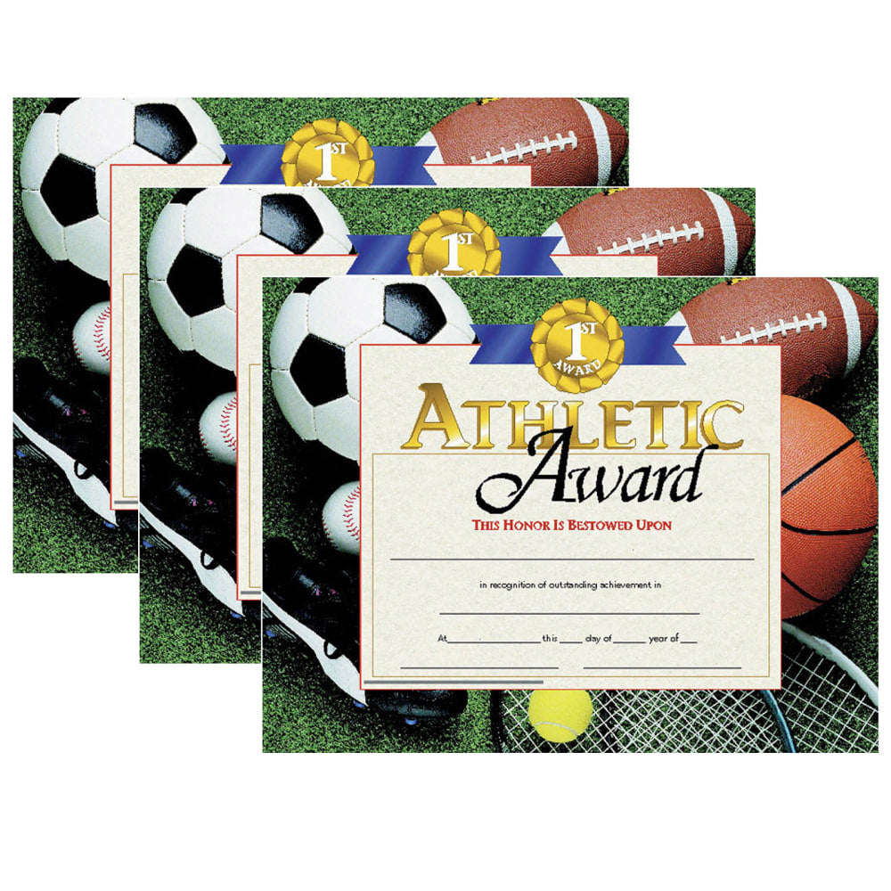 Hayes Certificates, 8-1/2in x 11in, Athletic Award, 30 Certificates Per Pack, Set Of 3 Packs