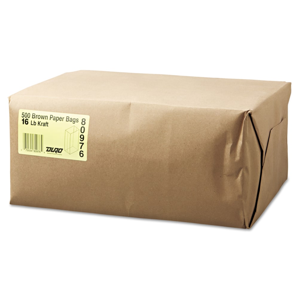 General Paper Grocery Bags, #16, 40 Lb, 16inH x 7 3/4inW x 4 13/16inD, Kraft, Pack Of 500 Bags