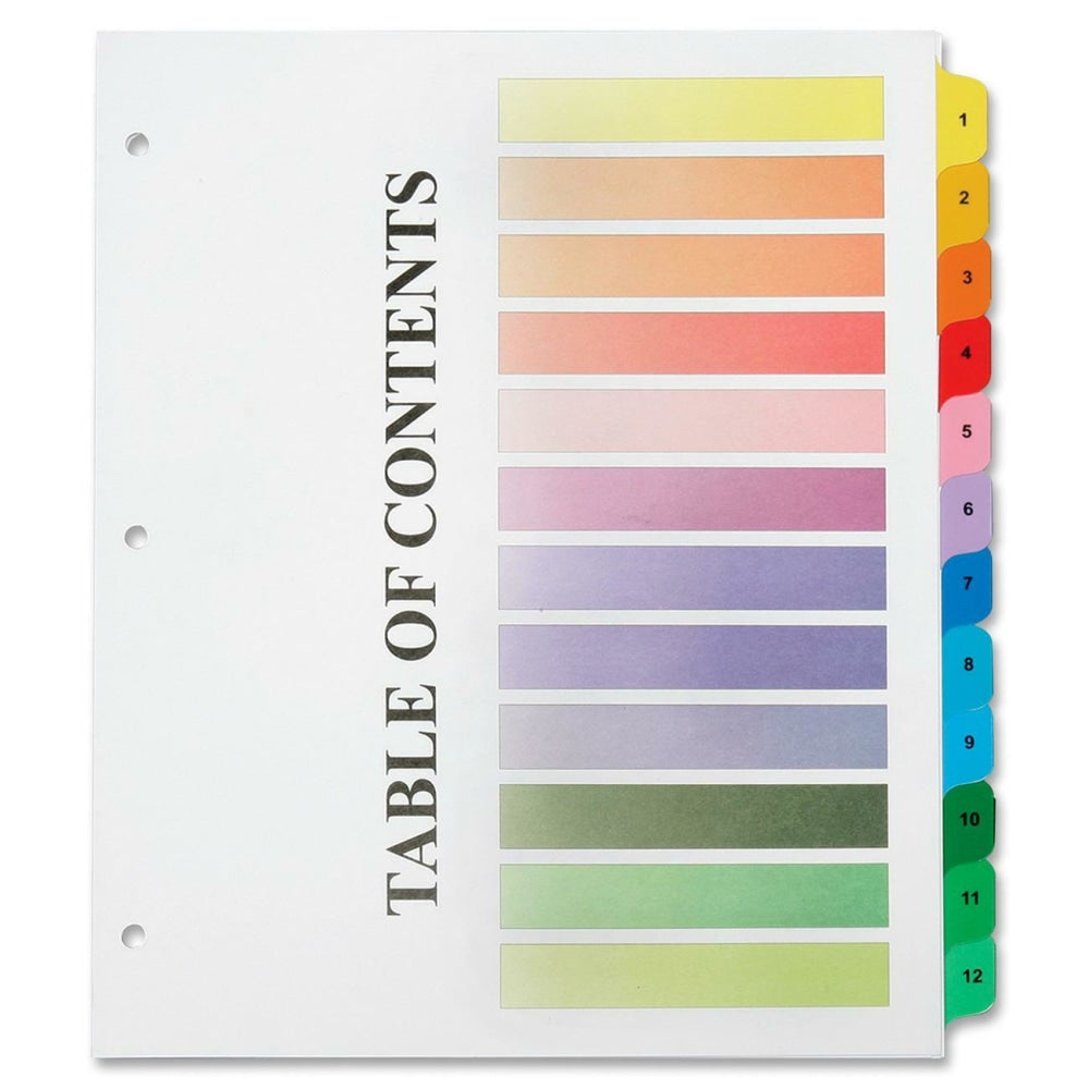 SKILCRAFT Numerical Tab Set, 8 1/2in x 11in, 30% Recycled, Set Of 12, Assorted Colors (AbilityOne 7530-01-621-5258)