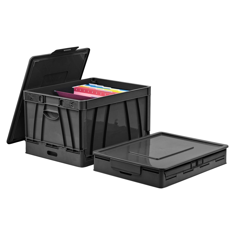 Storex Collapsible Storage File Storage Crate, Medium Size, Black