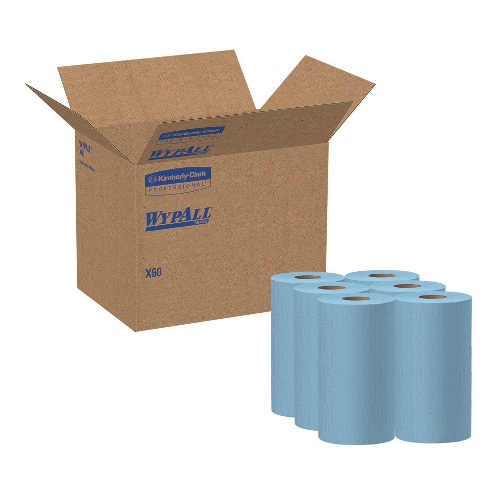 Wypall X60 Wipers, Unscented, 19 5/8in x 13 7/16in, Blue, 130 Sheet Per Roll, Case Of 6 Rolls