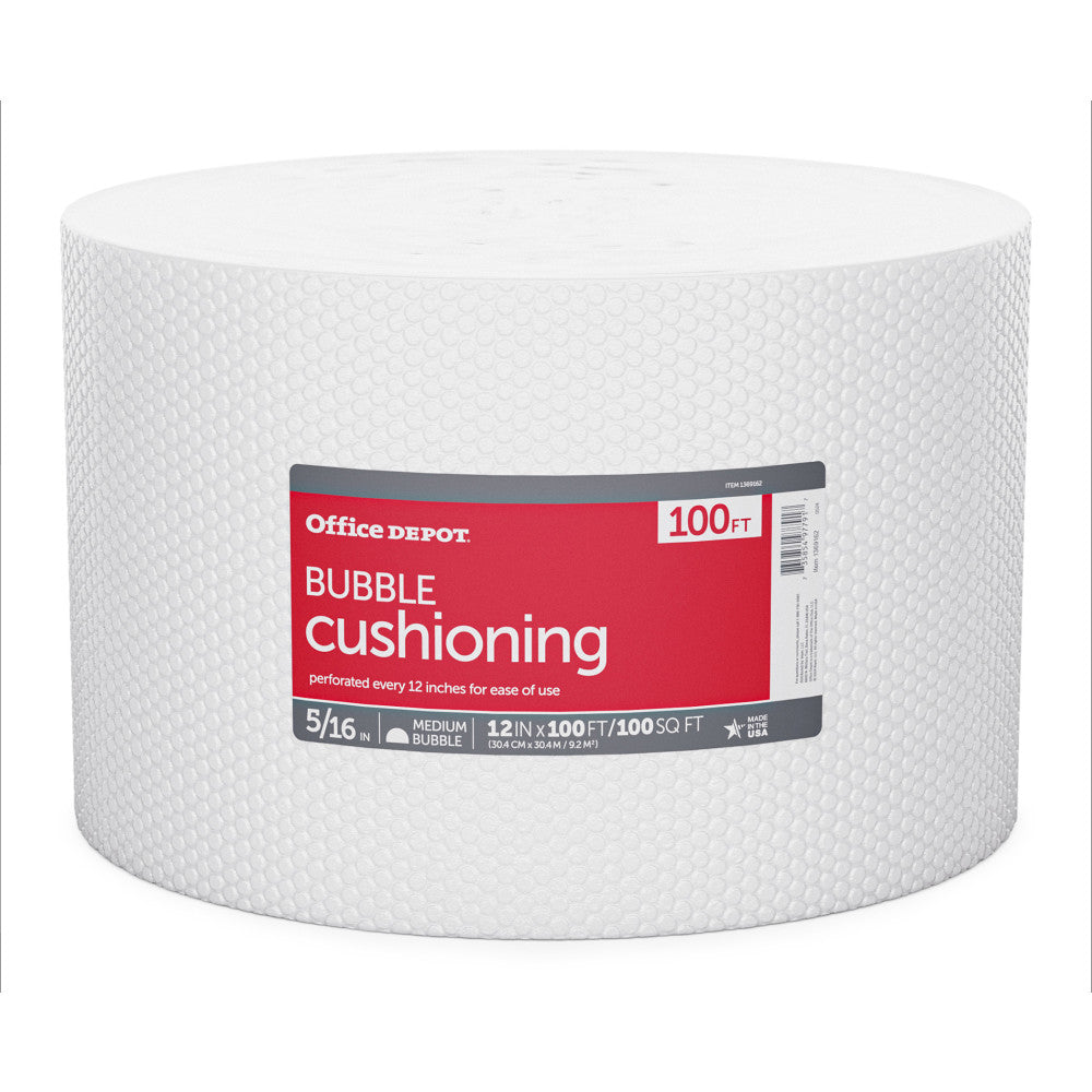 Office Depot Brand Medium Bubble Cushioning, 5/16in Thick, Clear, 12inx100'