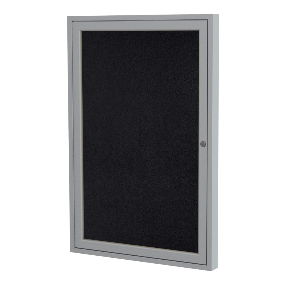 Ghent 1-Door Enclosed Rubber Bulletin Board, 36in x 24in, 90% Recycled, Black Satin Aluminum Frame