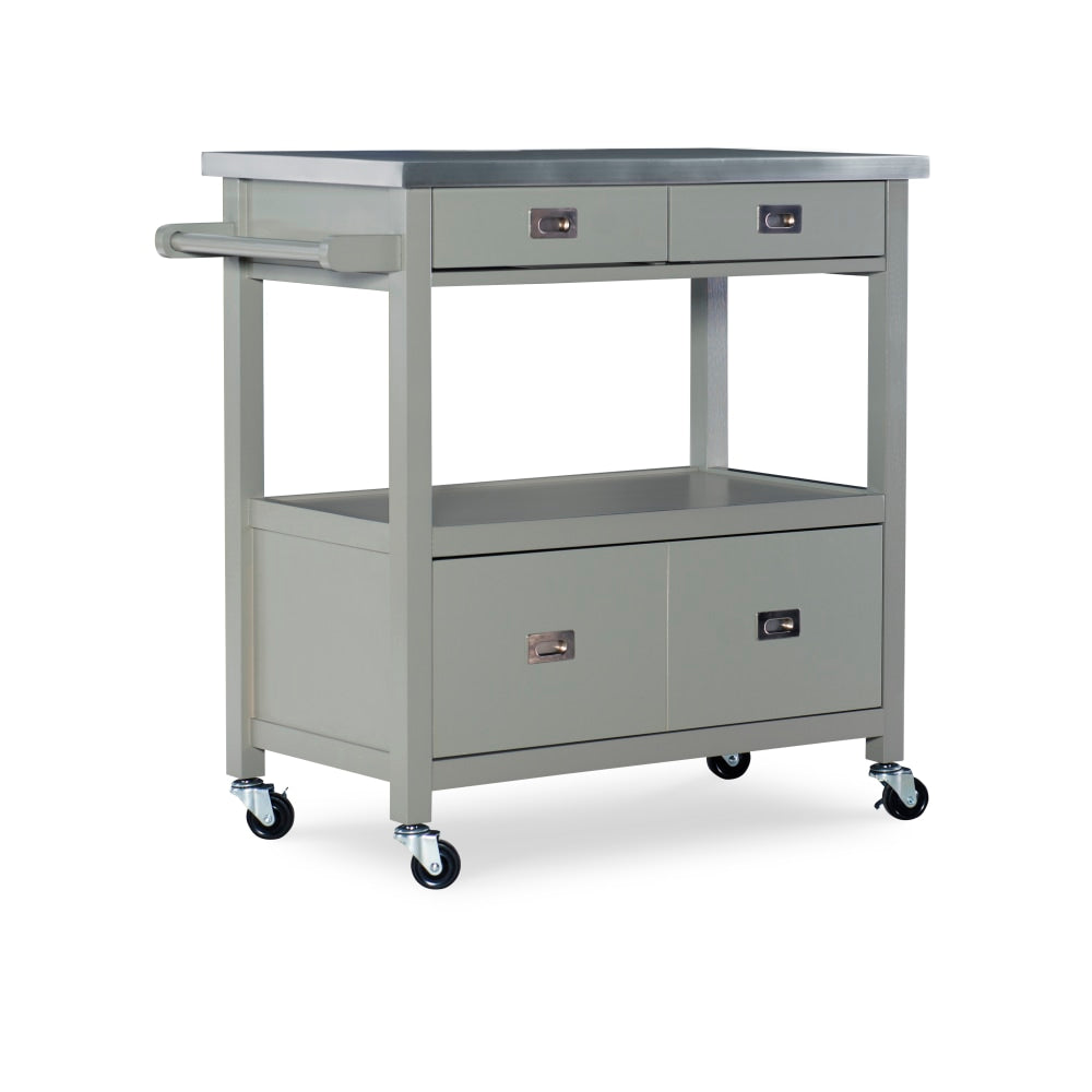 Linon Victoria 36inH Kitchen Cart With Stainless-Steel Top, Gray