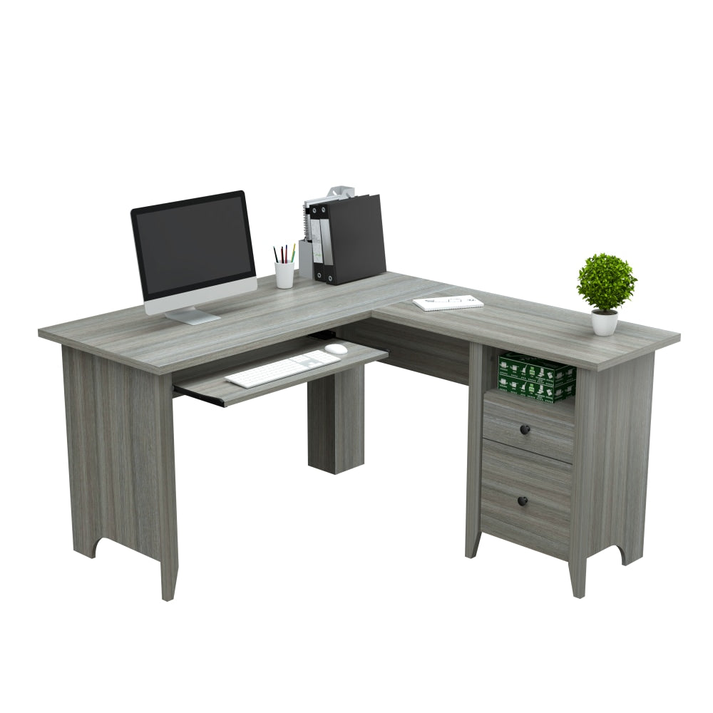 Inval 54inW Contemporary L-Shaped Corner Desk, Smoke Oak