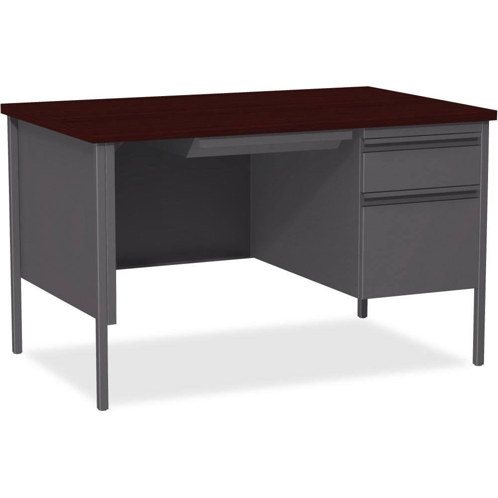 Lorell Fortress Series 48inW Steel Pedestal Writing Desk, Right-Handed, Charcoal/Mahogany