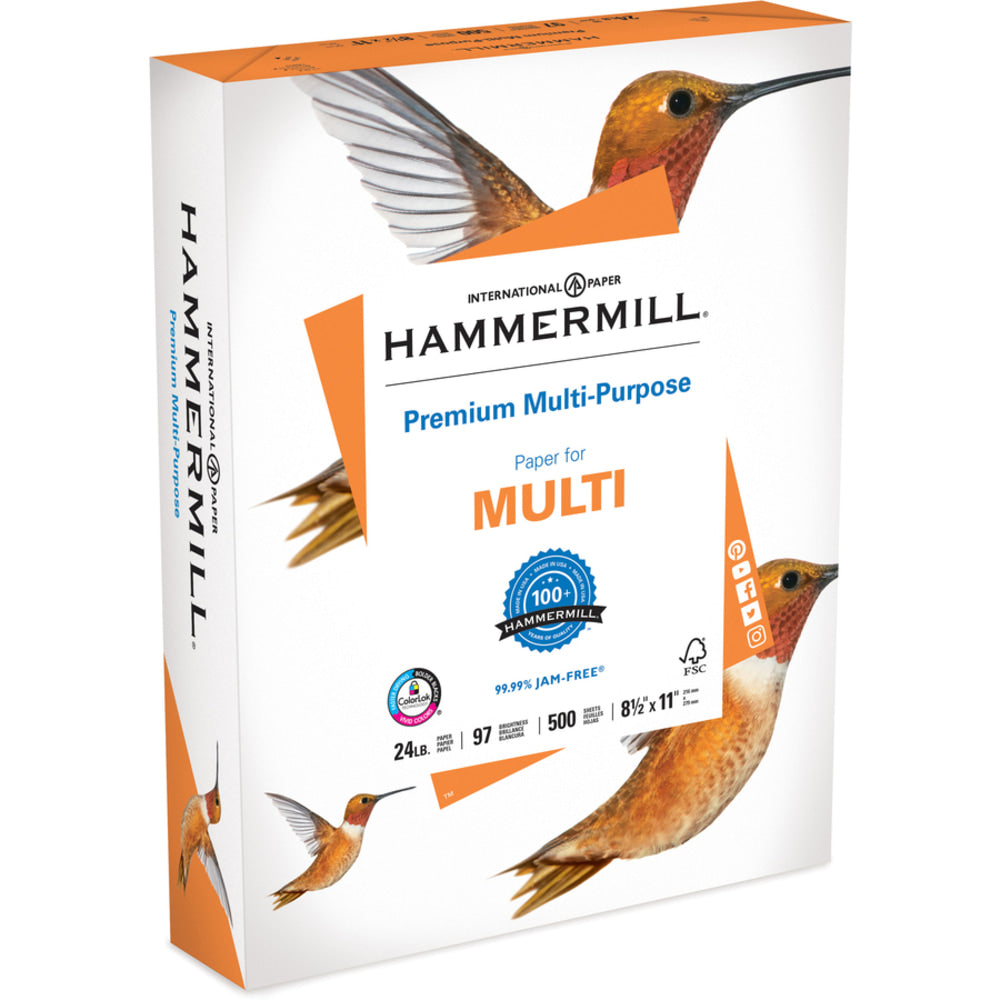 Hammermill Premium Multi-Use Printer & Copy Paper, White, Letter (8.5in x 11in), 2500 Sheets Per Case, 24 Lb, 97 Brightness, Case Of 5 Reams