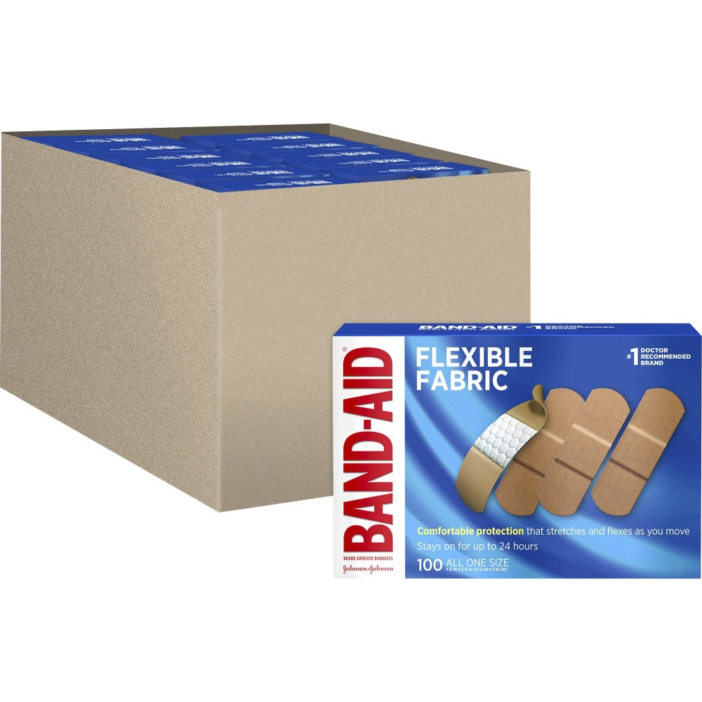 Band-Aid Flexible Fabric Adhesive Bandages - 1in - 1200/Carton - 100 Per Box - Beige - Fabric