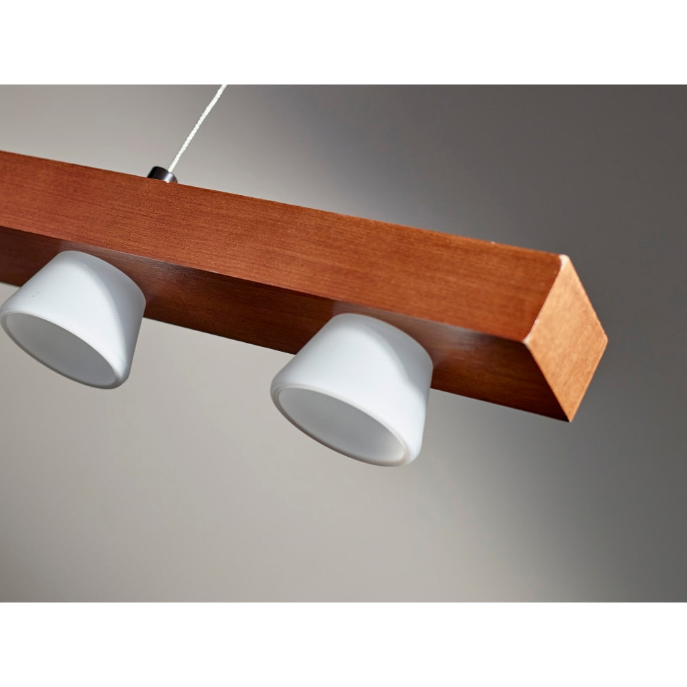 Adesso Burlington Hanging Adjustable Pendant Lamp, 4-Light, 24inW, Frosted Shade/Walnut Base