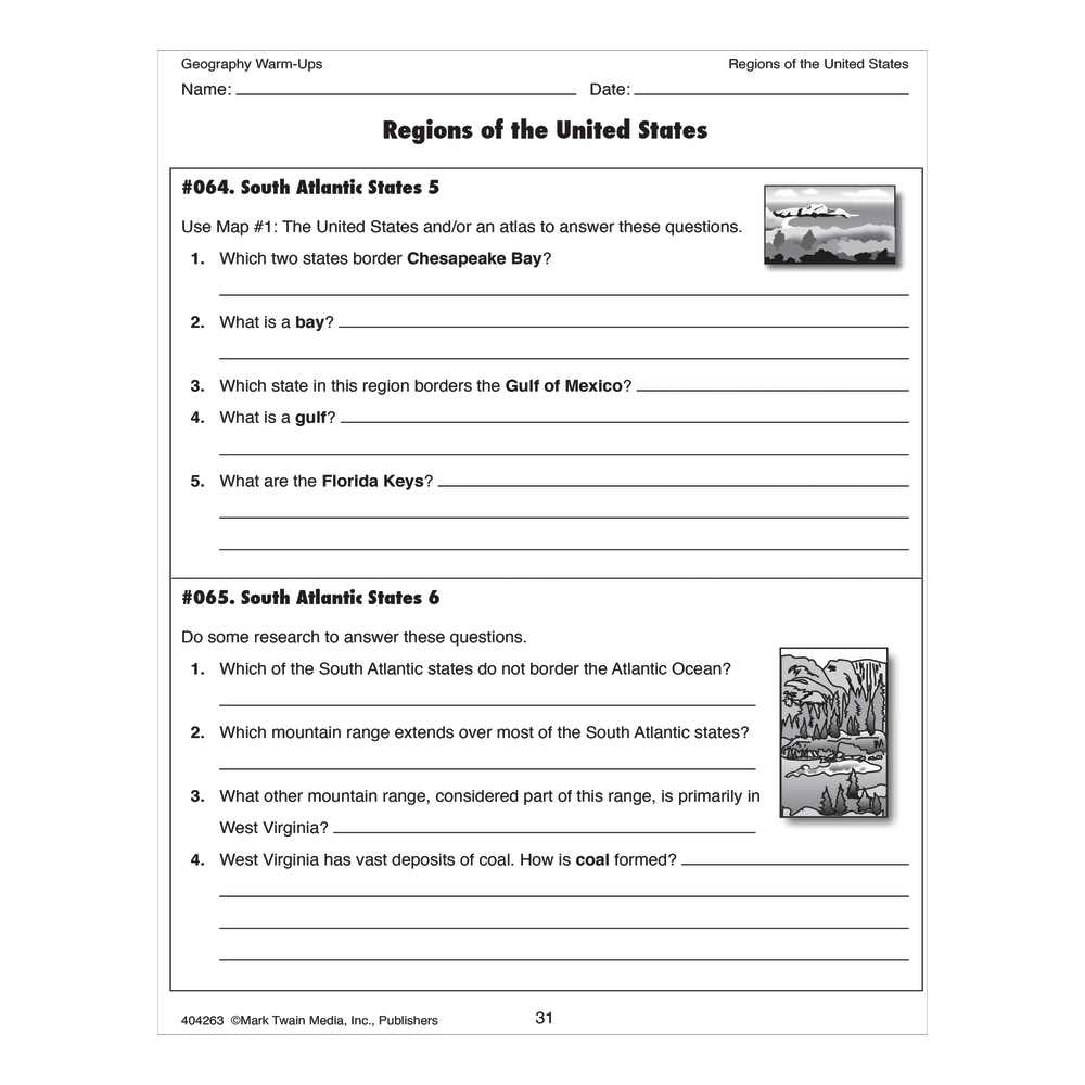 Mark Twain Media Geography Warm-Ups, Grades 5-8