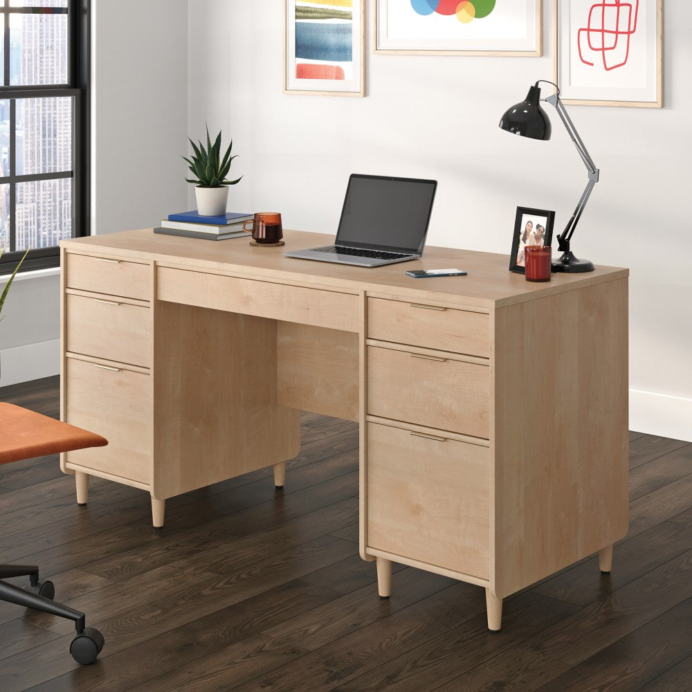 Sauder Clifford Place 59inW Double-Pedestal Executive Computer Desk, Natural Maple