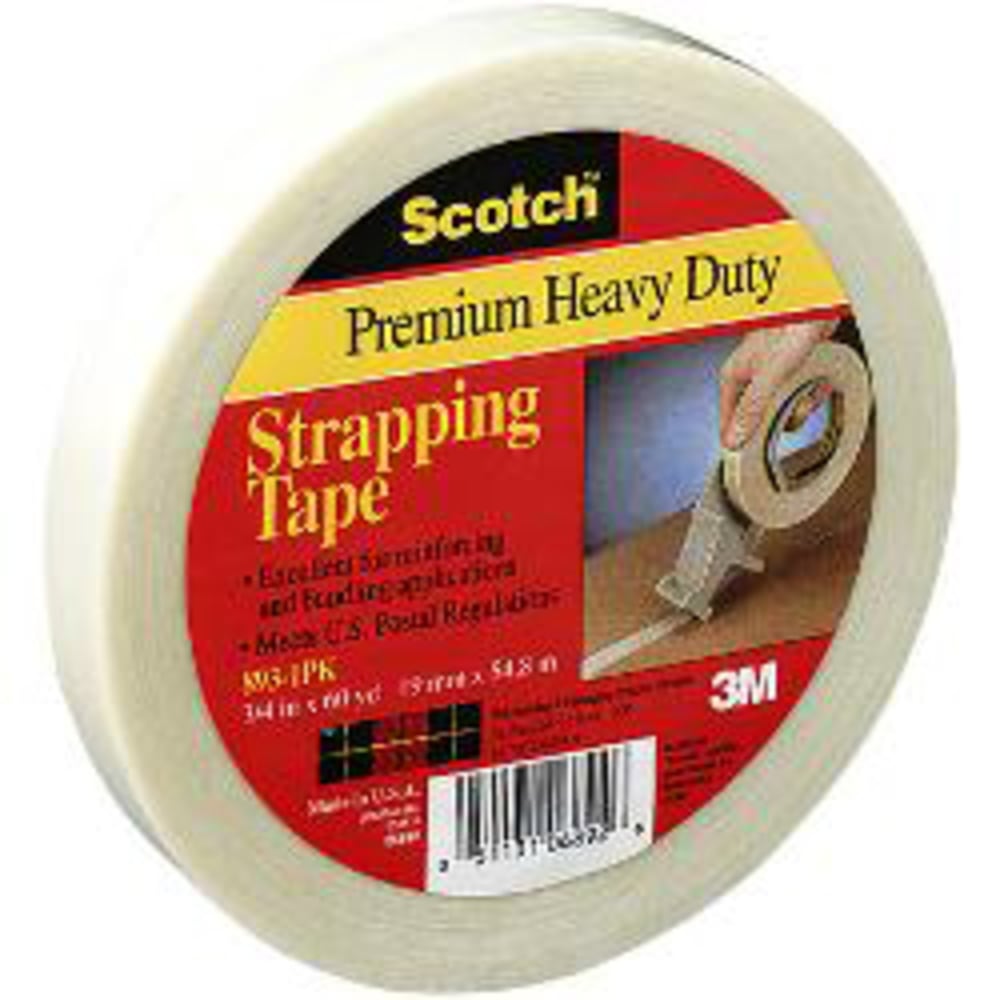 3M 893 Strapping Tape, 1/2in x 60 Yd., Clear, Case Of 12