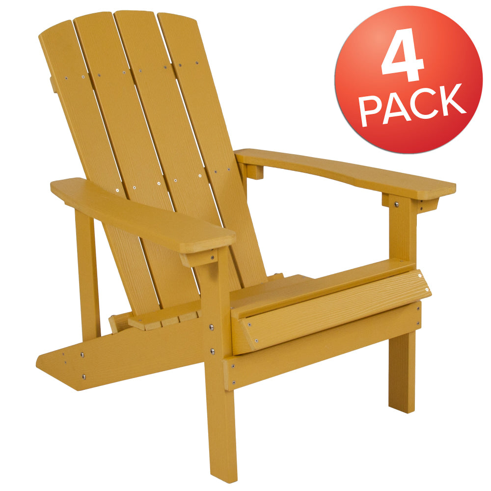 Flash Furniture Charlestown All-Weather Poly Resin Wood Adirondack Chairs, Yellow, Set Of 4 Chairs