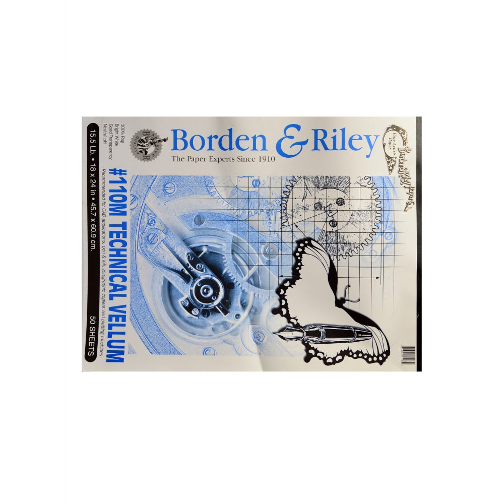 Borden & Riley #110M Technical Vellum, 18in x 24in, Bright White, Pad Of 50 Sheets