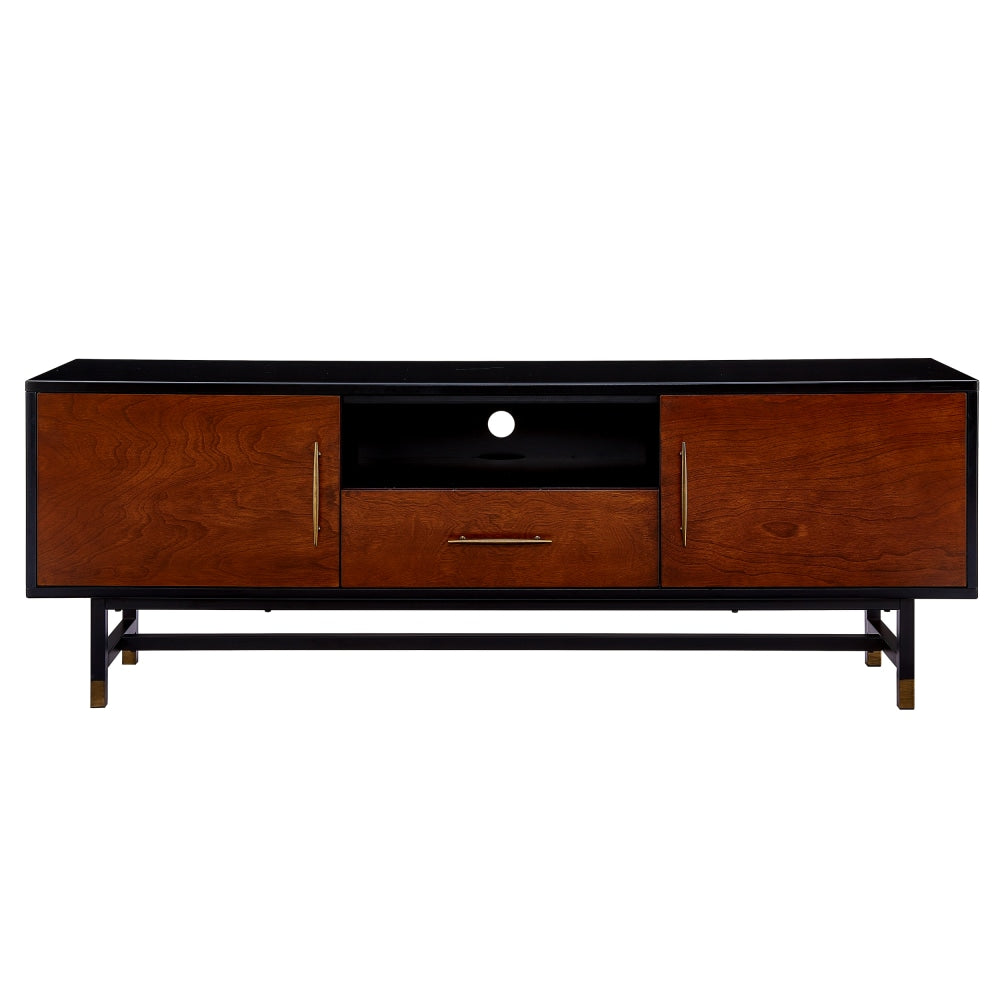 SEI Furniture Blynn Media Console For 61inW Flat-Screen TVs, 22inH x 63inW x 15inD, Black/Whiskey Maple