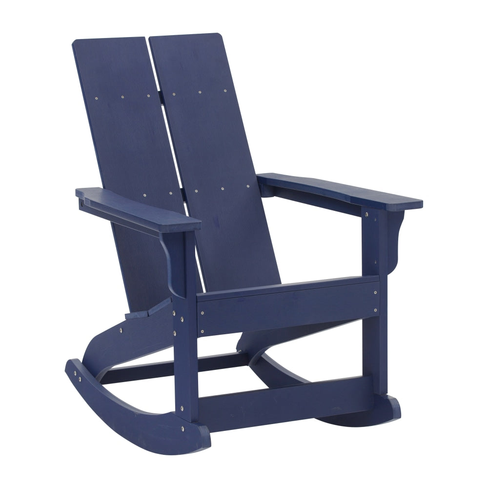 Flash Furniture Finn Modern Commercial Grade All-Weather 2-Slat Poly Resin Wood Rocking Adirondack Chair, Navy