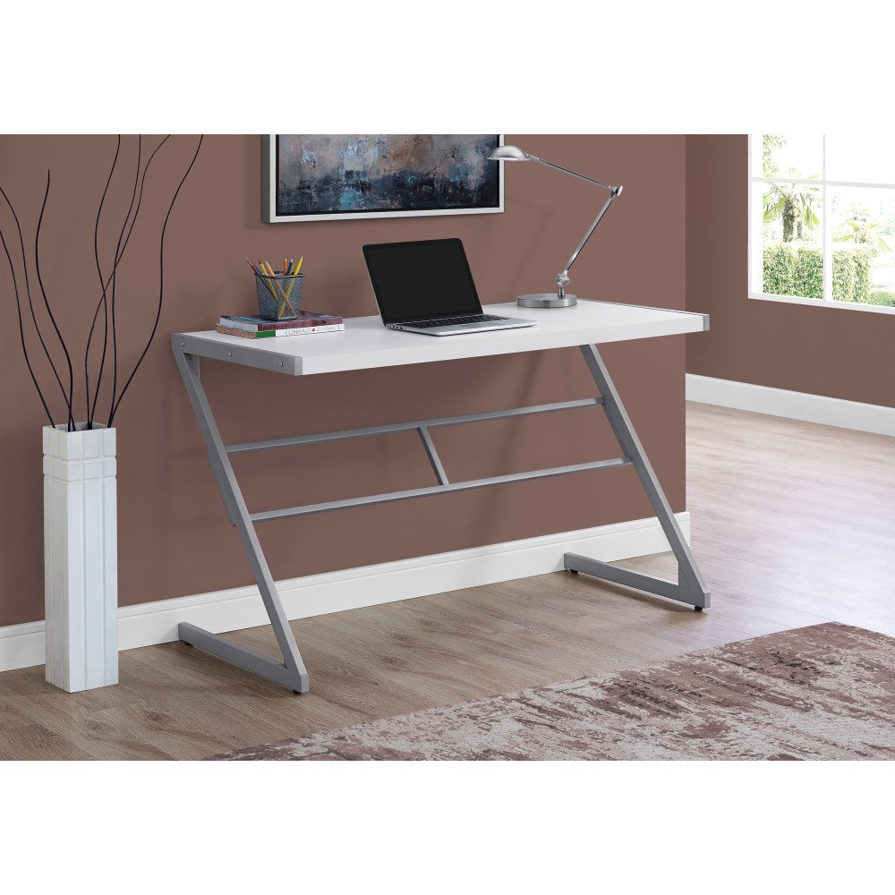 Monarch Specialties 48inW Computer Desk With Z-Shaped Metal Base, White/Silver