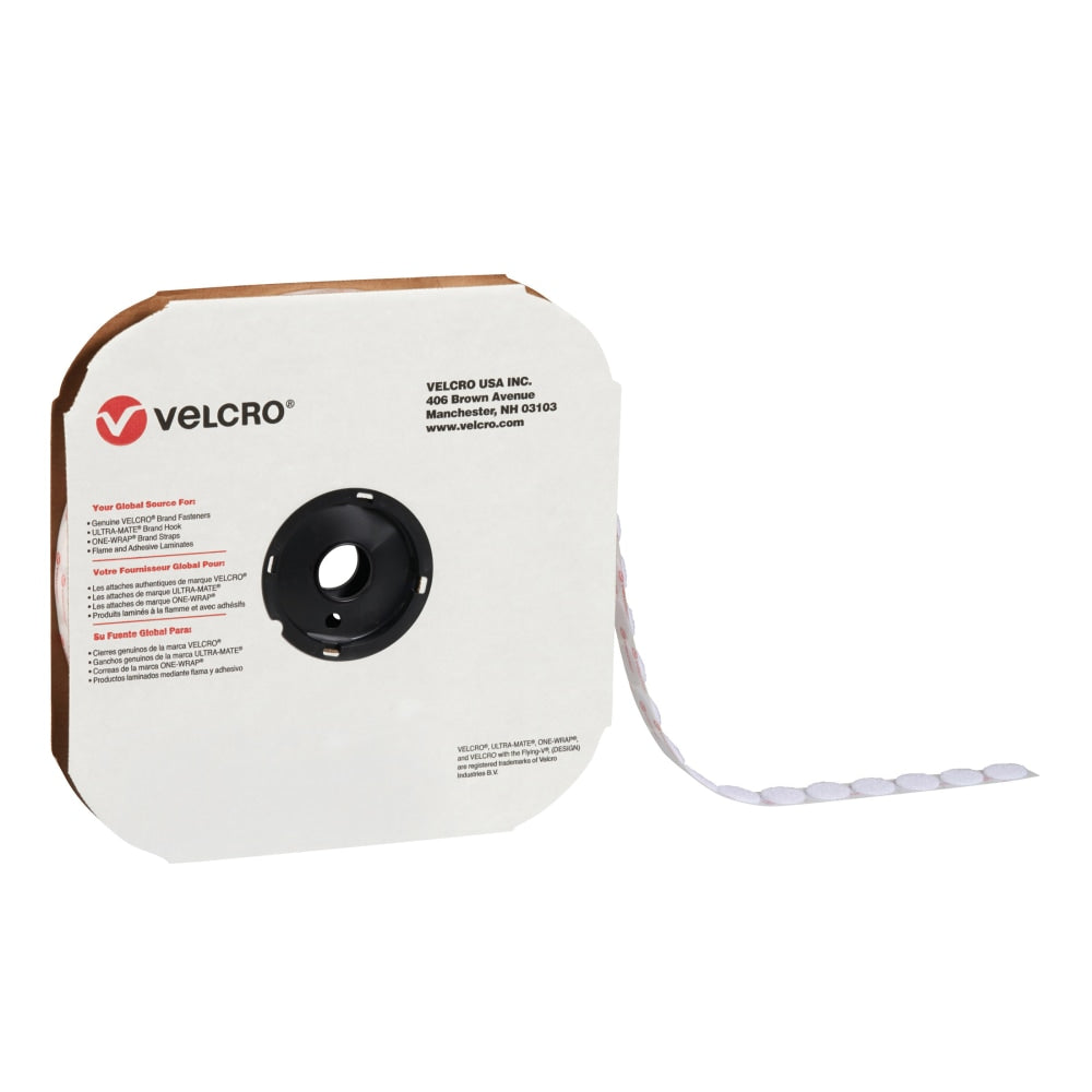 VELCRO Brand Tape Dots, Loop, 1-3/8in, White, Case of 600 Dots