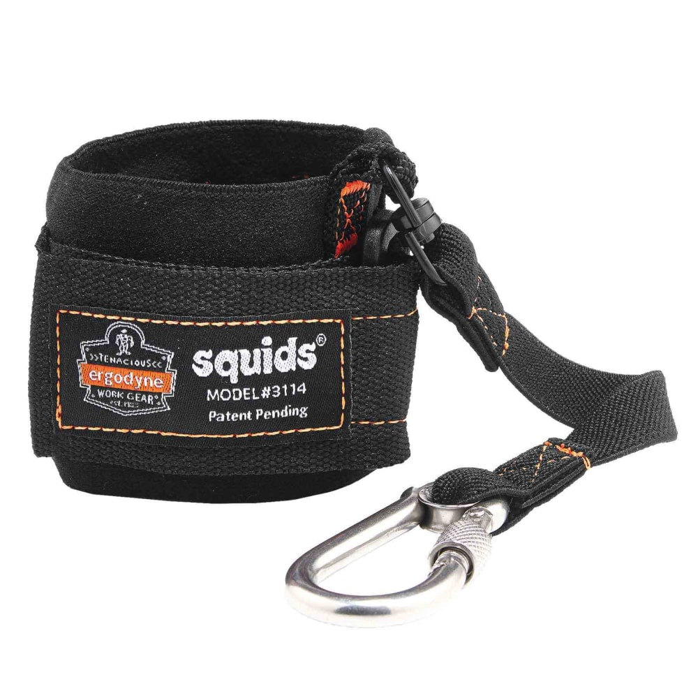 Ergodyne Squids 3114 Pull-On Wrist Lanyards With Carabiners, 3 Lb, Black, Pack Of 6 Lanyards