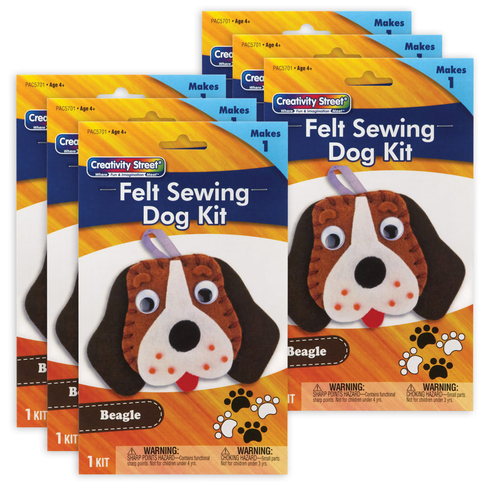 Creativity Street Felt Sewing Animal Kits, 5in x 5-1/2in x 1in, Beagle, Set Of 6 Kits