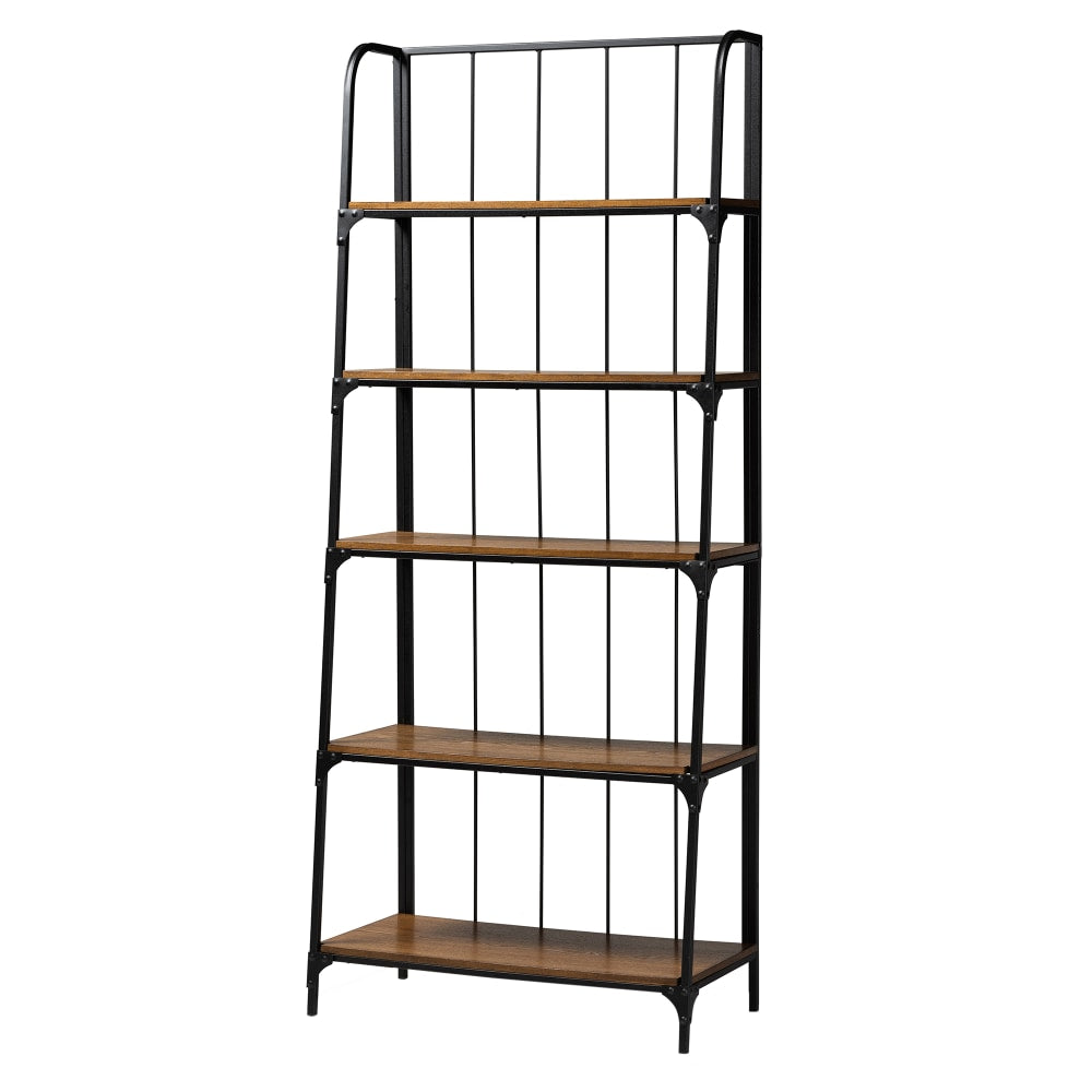 Baxton Studio Ceren 79inH 5-Tier Living Room Ladder Shelf, Brown/Black