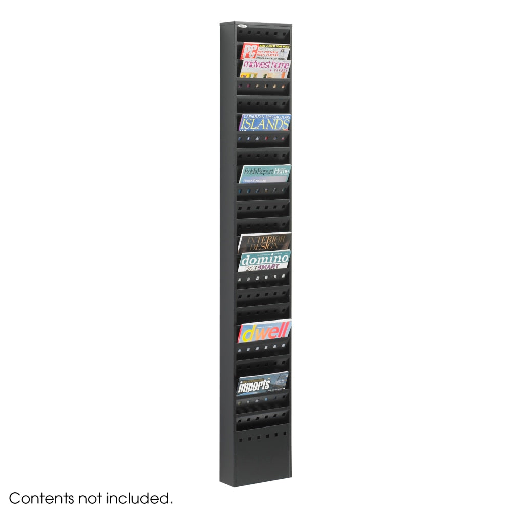 Safco Steel Magazine Rack, 23 Pockets, 65 1/2inH x 10inW x 4inD, Black