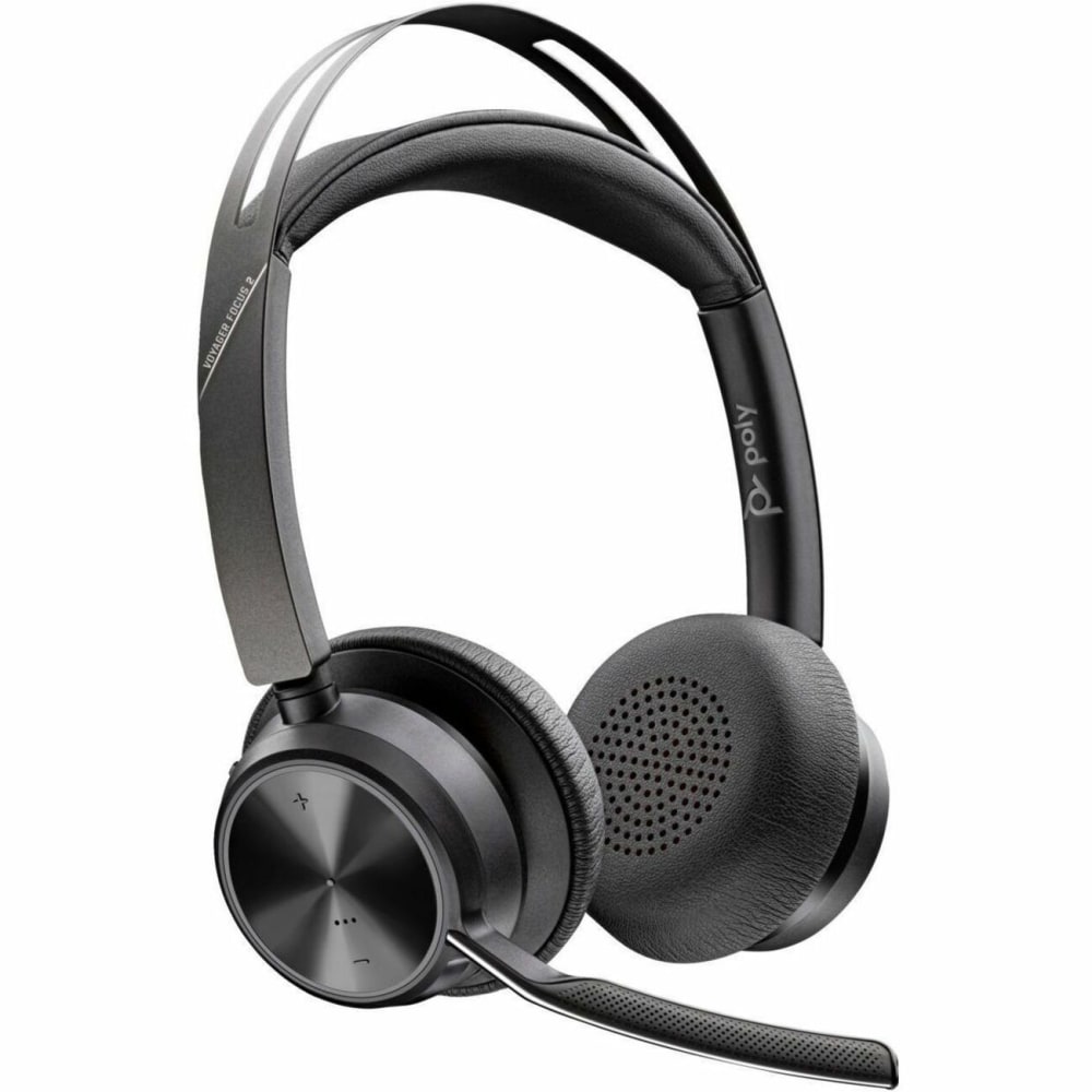 Poly Voyager Focus 2 USB-A Headset With Charging Stand - Stereo - USB Type A - Wired/Wireless - Bluetooth - 298.6 ft - 20 Hz - 20 kHz - Over-the-head, On-ear - Binaural - 4.92 ft Cable - MEMS Technology, Electret Condenser Microphone