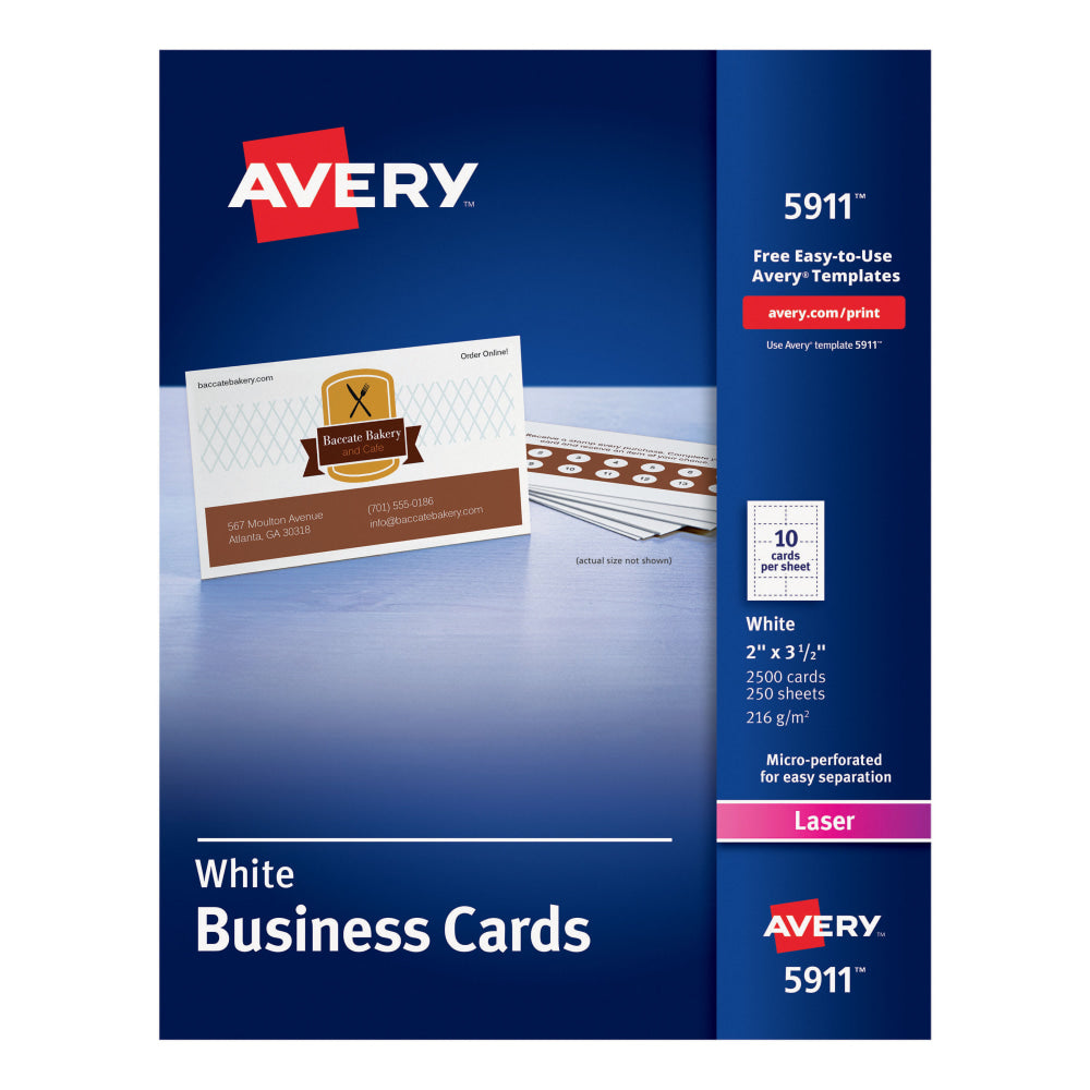 Avery Laser Microperforated Business Cards, 2in x 3 1/2in, White, Pack of 2,500