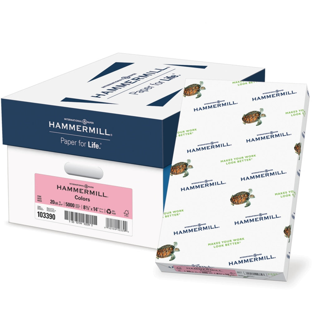 Hammermill Fore Super-Premium Color Copy Paper, Pink, Legal (8.5in x 14in), 500 Sheets Per Ream, 20 Lb, 30% Recycled