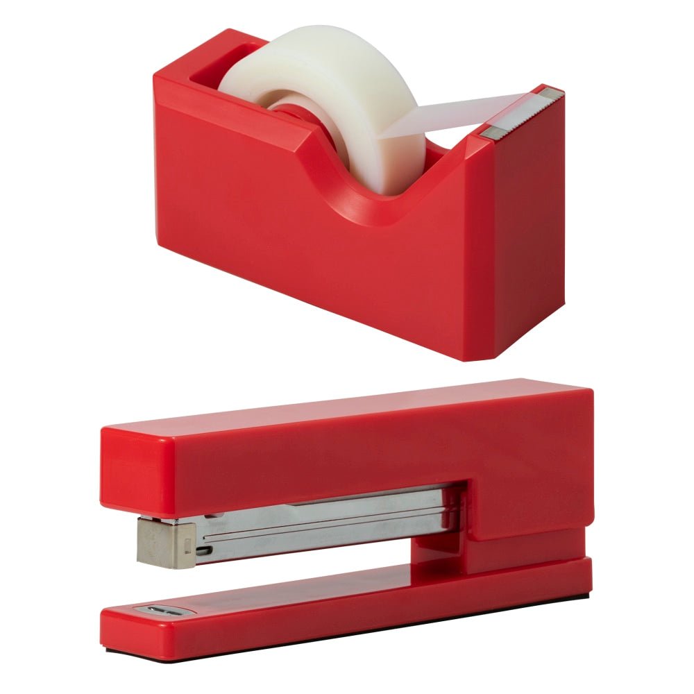 JAM Paper 2-Piece Office And Desk Set, 1 Stapler & 1 Tape Dispenser, Red