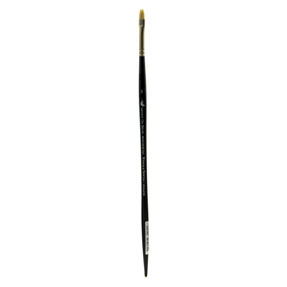 Winsor & Newton Artists Oil Paint Brush, Size 3, Bright Bristle, Hog Hair, Black