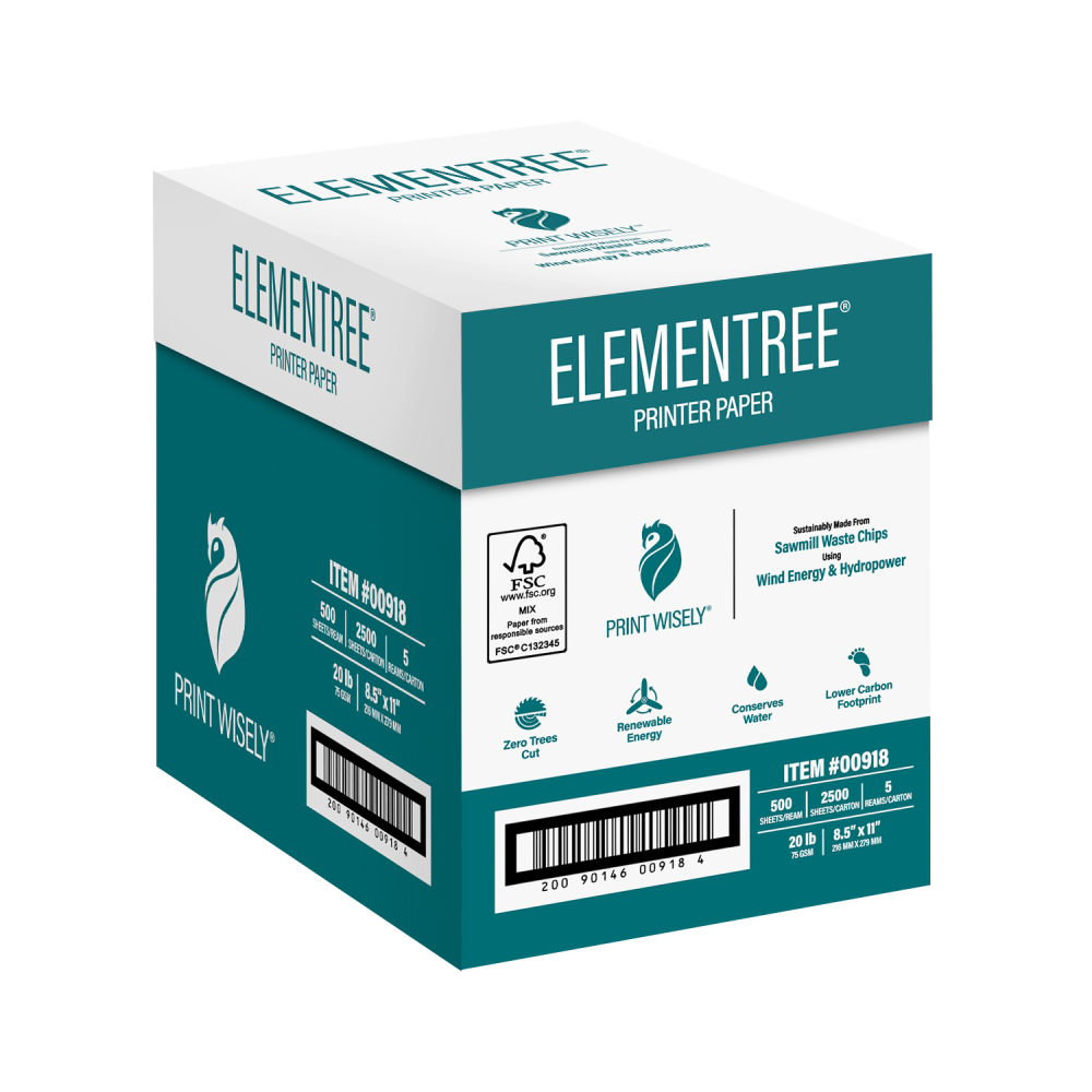 Paris Elementree Sustainable Multi-Use Printer & Copy Paper, White, Letter (8.5in x 11in), 187500 Sheets Per Pallet, 20 Lb, 88 Brightness, Case Of 5 Reams