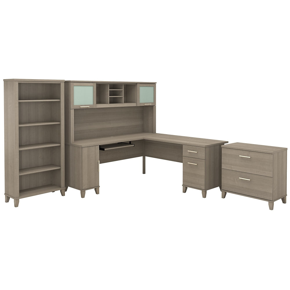 Bush Furniture Somerset 72inW L Shaped Desk With Hutch, Lateral File Cabinet And Bookcase, Ash Gray, Standard Delivery